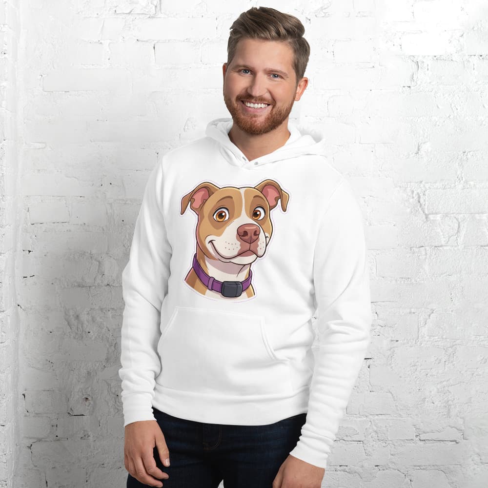 Lucy Cartoon pet portrait generated with Gemini and rendered on a White Lightweight Pet Hoodie.