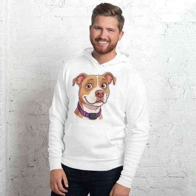 Lucy Cartoon pet portrait generated with Gemini and rendered on a White Lightweight Pet Hoodie.