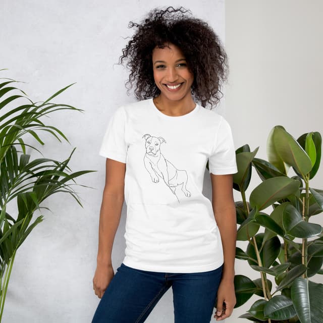 Lucy Minimal Line Art pet portrait generated with Gemini and rendered on a White Classic Pet Portrait Tee.