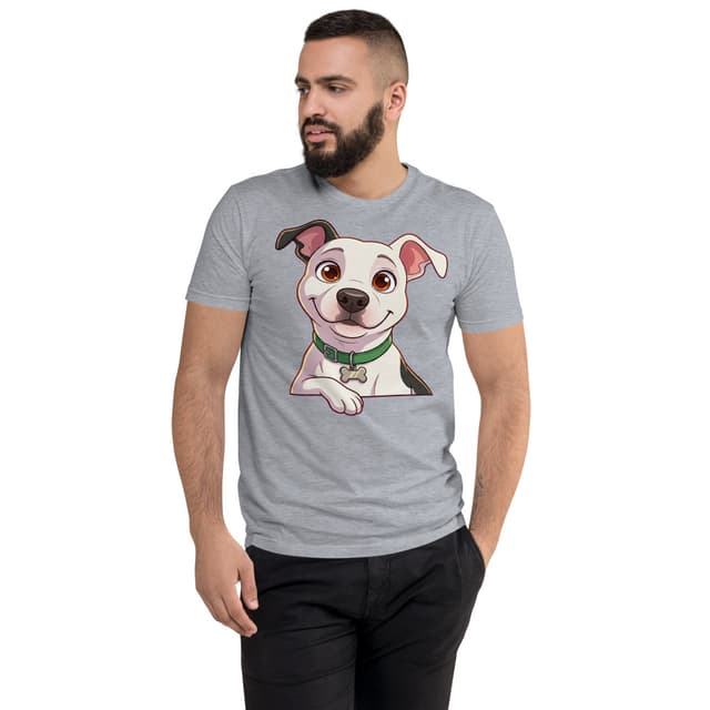 Cash Cartoon pet portrait generated with Gemini and rendered on a Heather Grey Athletic Fit Pet Tee.