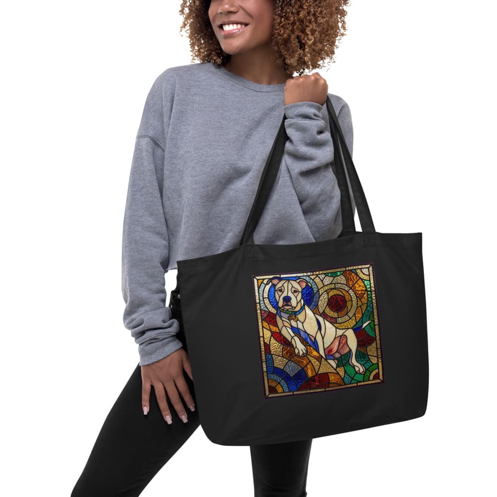 Stained Glass pet portrait printed on a PawForge apparel mockup.