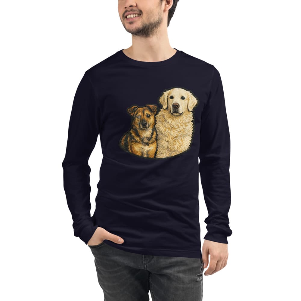 Varsity Patch pet portrait printed on a PawForge apparel mockup.