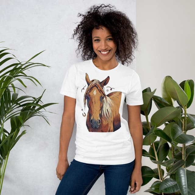 Dusty rendered in the Western Heritage style, printed on a white tee.