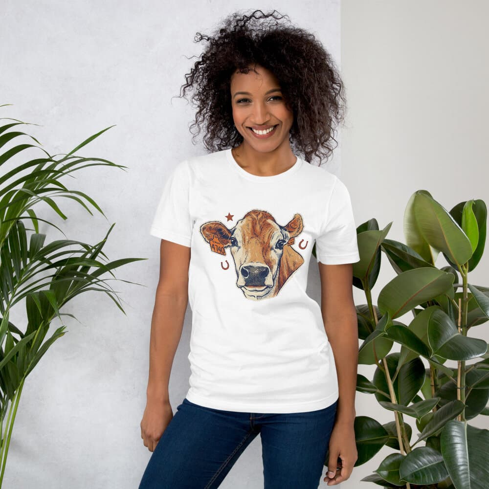 Biscuit rendered in the Western Heritage style, printed on a white tee.