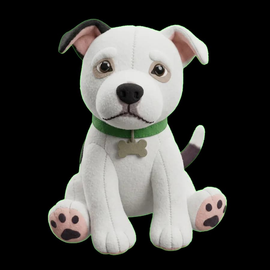 Plushie pet portrait example artwork from the PawForge style catalog.