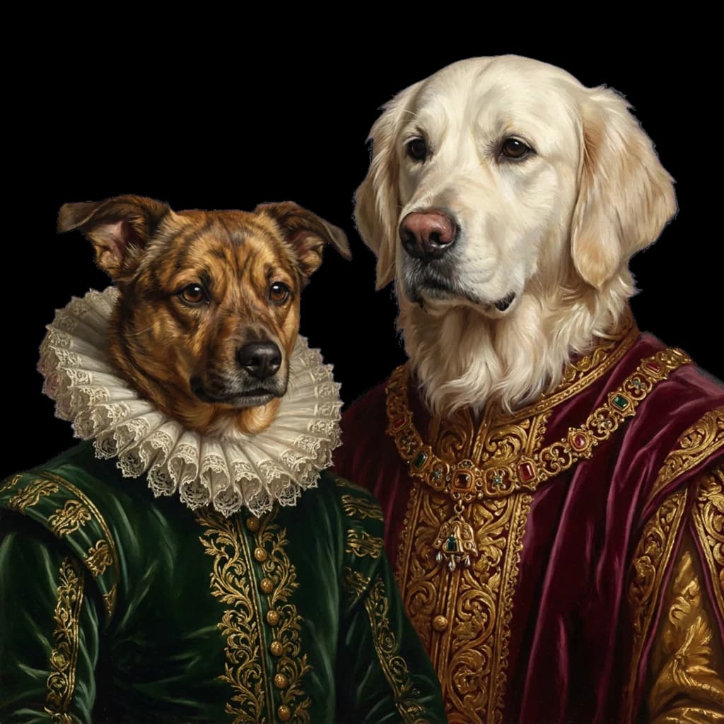 Renaissance Royal pet portrait example artwork from the PawForge style catalog.