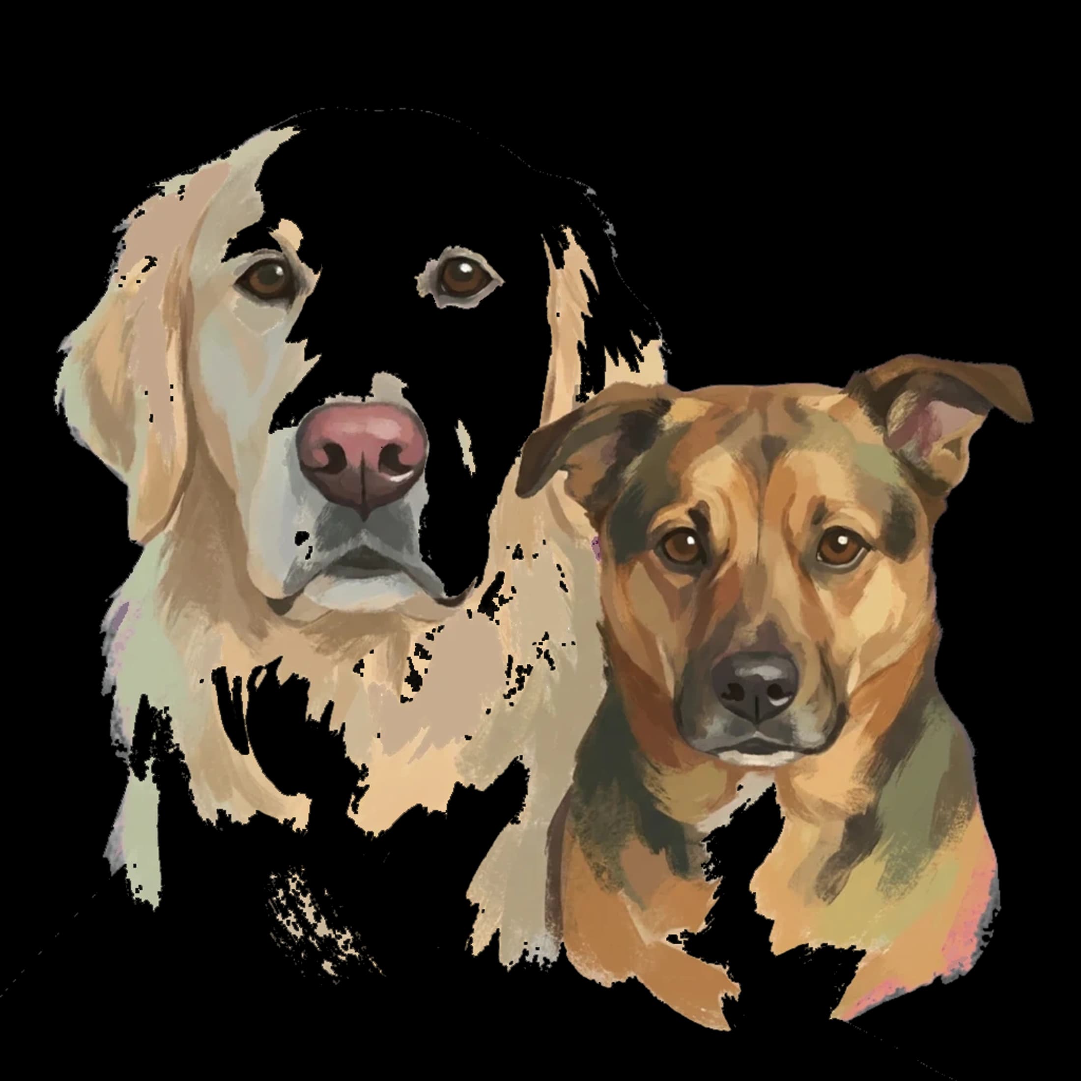 Storybook Gouache pet portrait example artwork from the PawForge style catalog.