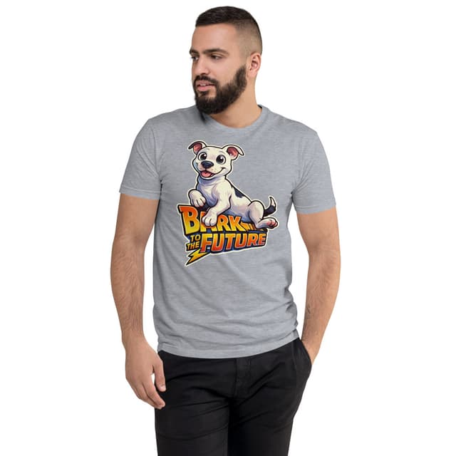 Cartoon pet portrait on a Heather Grey Athletic Fit Pet Tee
