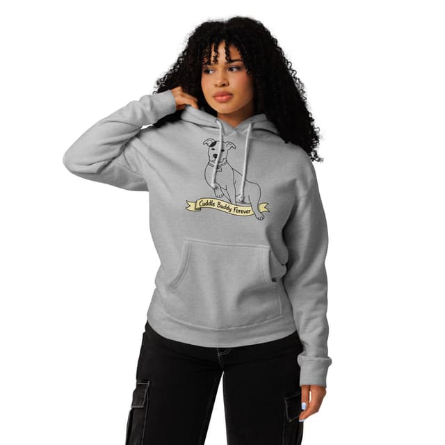 Minimal Line Art pet portrait on a Grey Heather Premium Pet Hoodie