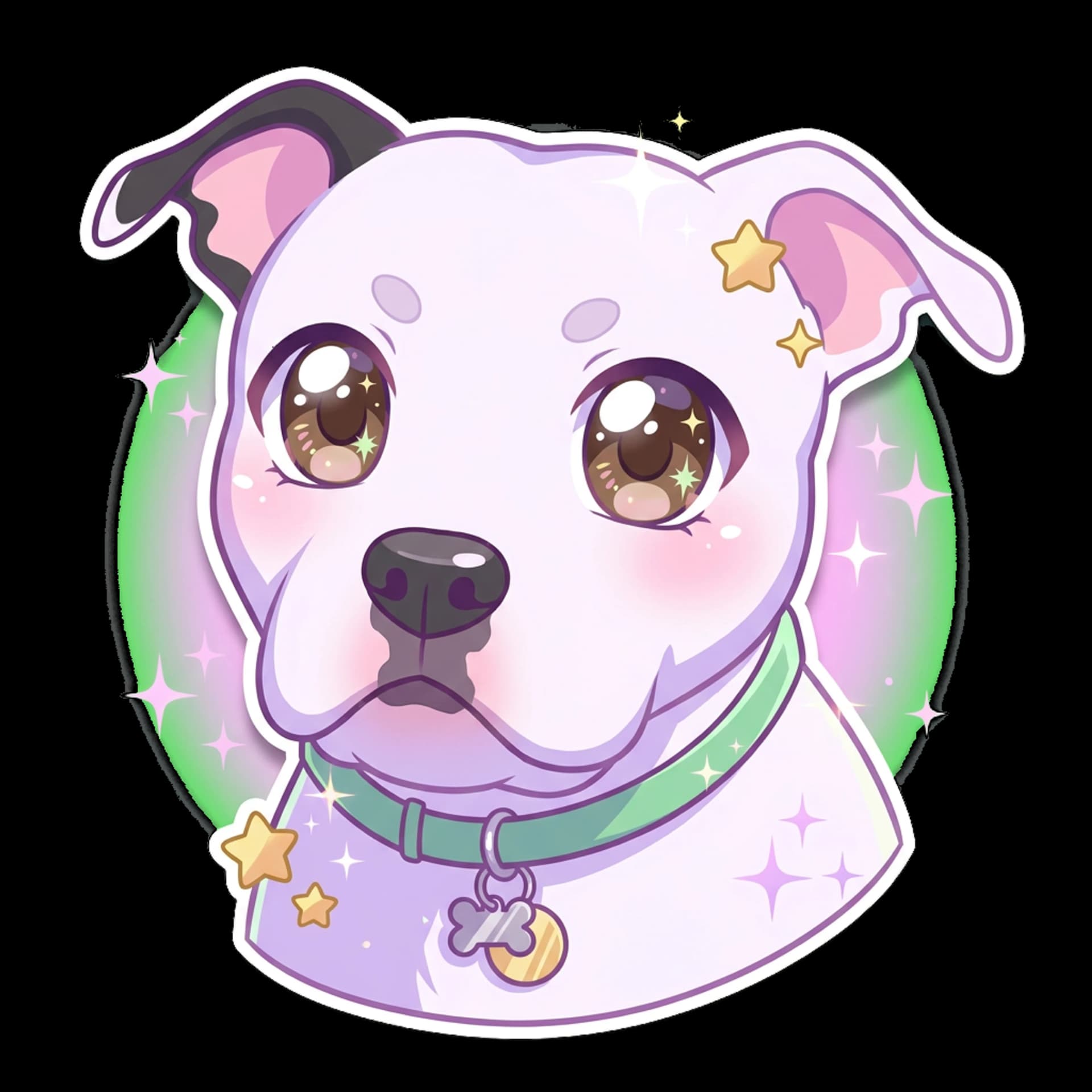 Anime / Kawaii pet portrait shown as a custom apparel design.