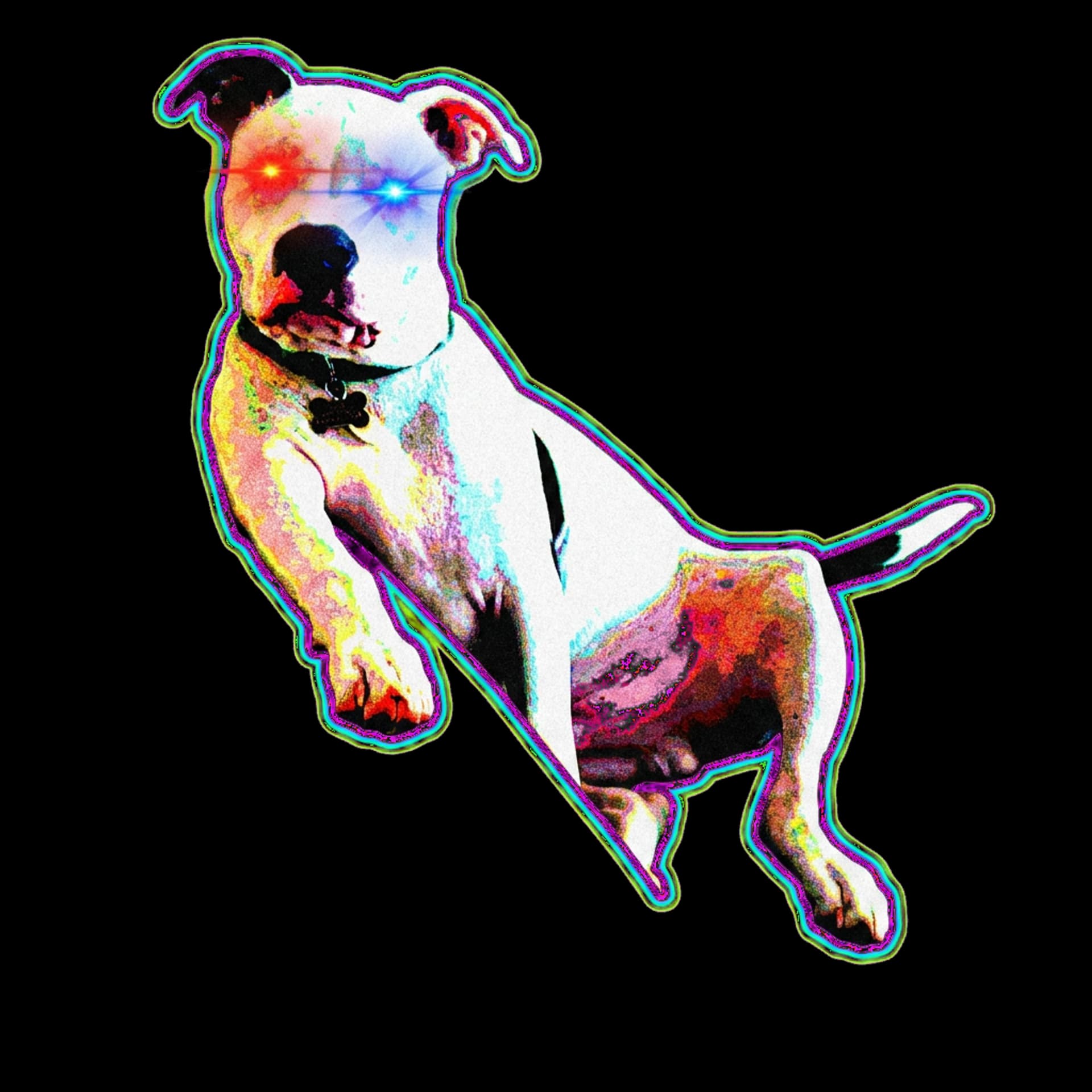 Cursed pet portrait shown as a custom apparel design.