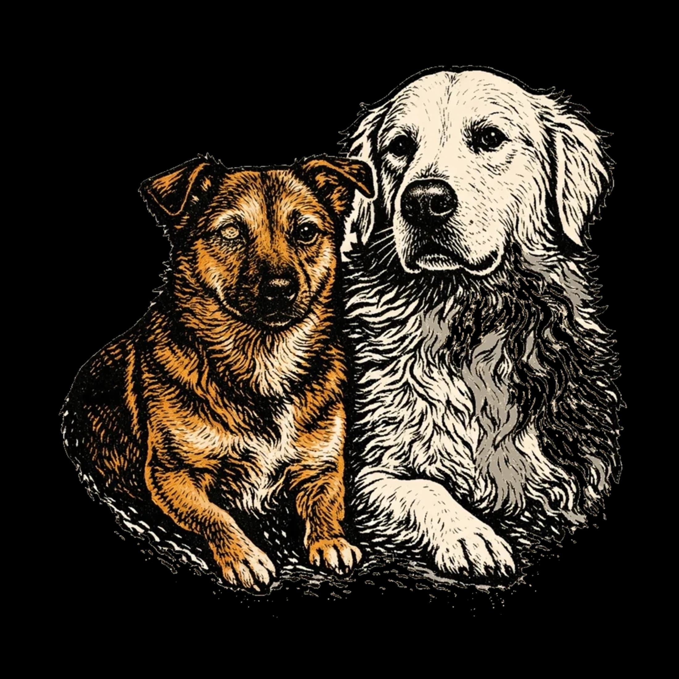 Linocut Portrait pet portrait example artwork from the PawForge style catalog.