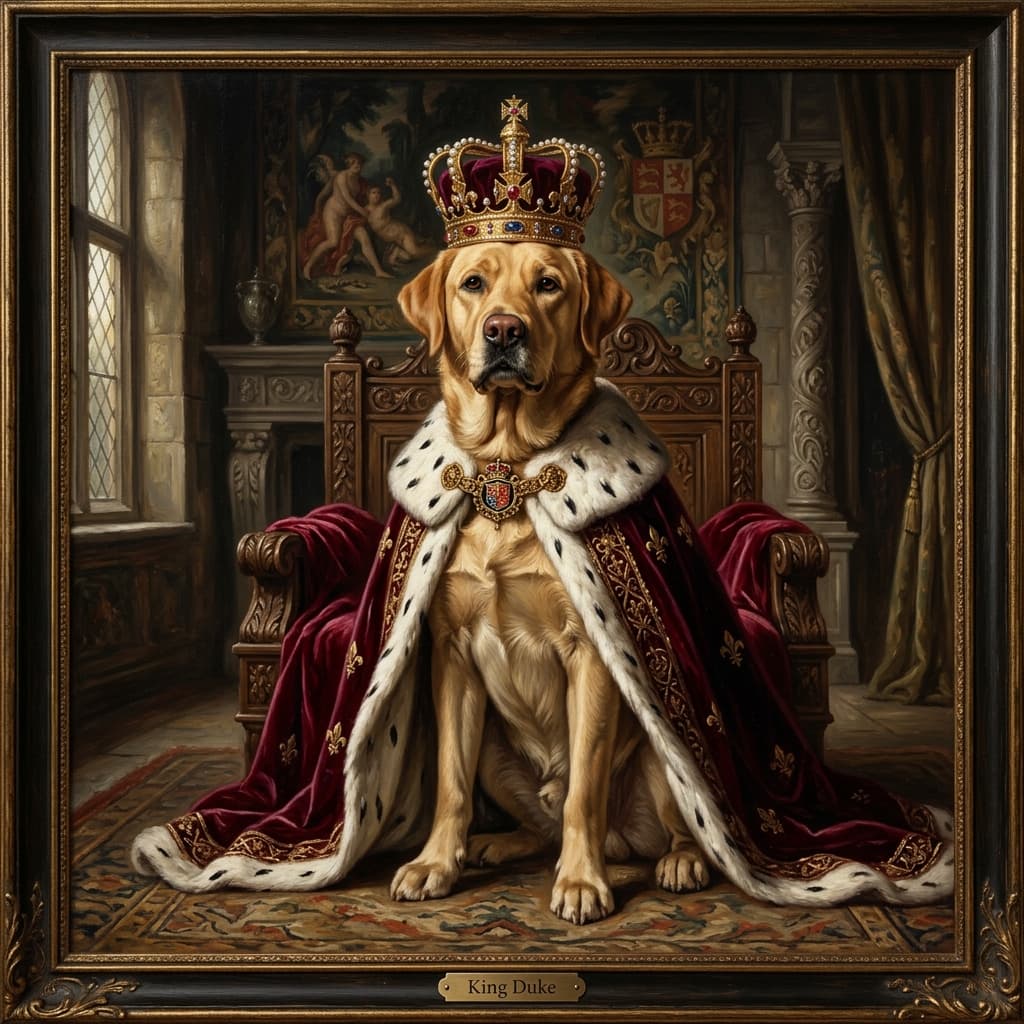 Renaissance dog portrait artwork prepared for a custom crewneck.