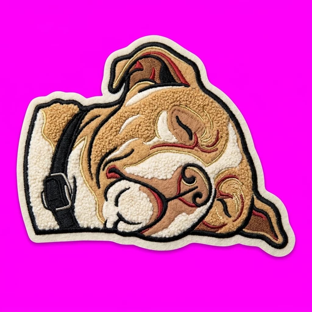 Varsity Patch pet portrait shown as a custom apparel design.