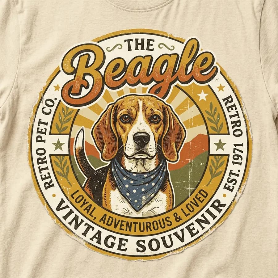 Vintage pet portrait shown as a custom apparel design.